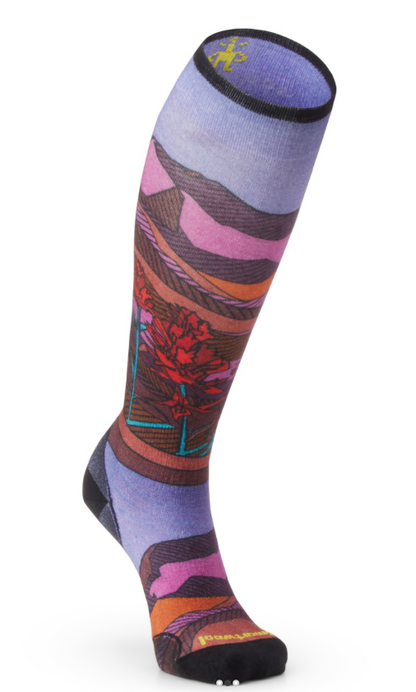 Women's Ski Zero Cushion Floral Field Print Over The Calf Socks