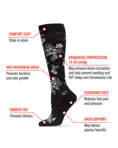 FLORAL LINK NYLON 15-20MMHG GRADUATED COMPRESSION SOCKS