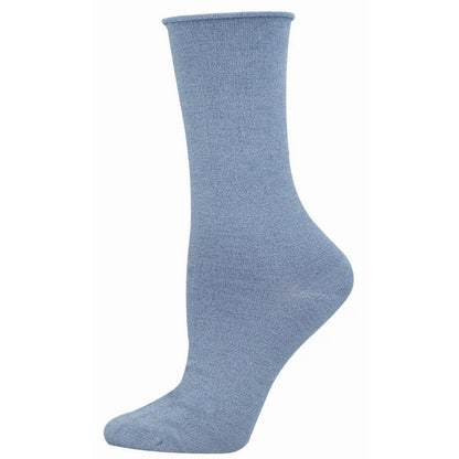 SOLID WOMEN'S BAMBOO ROLL TOP CREW SOCKS