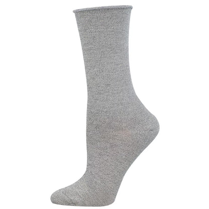 SOLID WOMEN'S BAMBOO ROLL TOP CREW SOCKS