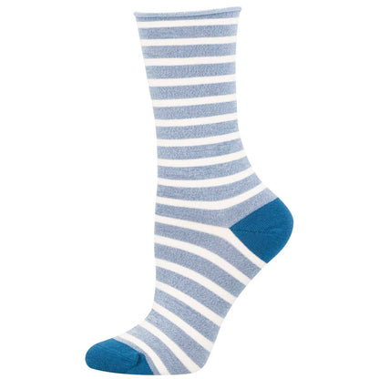 SAILOR STRIPE ROLL TOP WOMEN'S CREW SOCKS