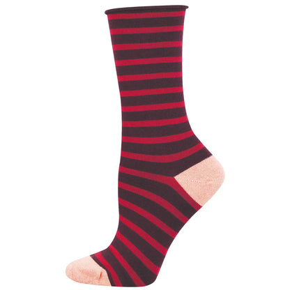 SAILOR STRIPE ROLL TOP WOMEN'S CREW SOCKS