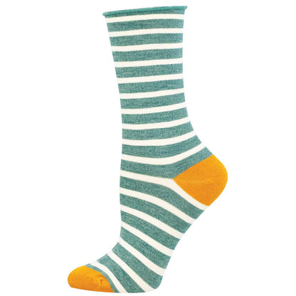 SAILOR STRIPE ROLL TOP WOMEN'S CREW SOCKS