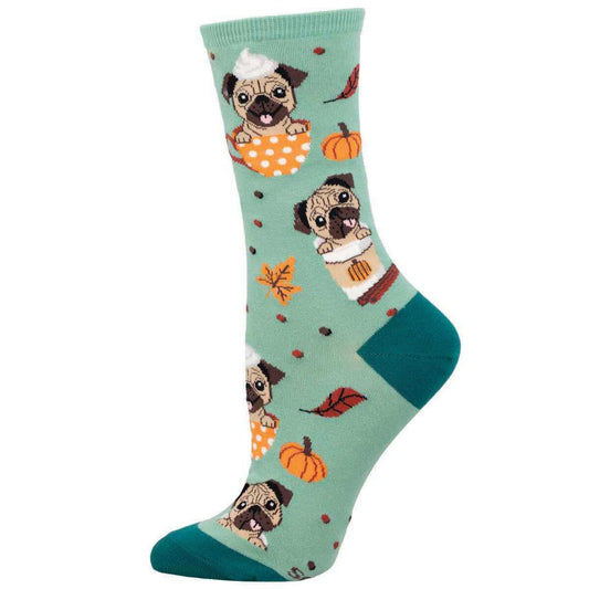 PUGKIN SPICE LATTE WOMEN'S COTTON CREW SOCKS