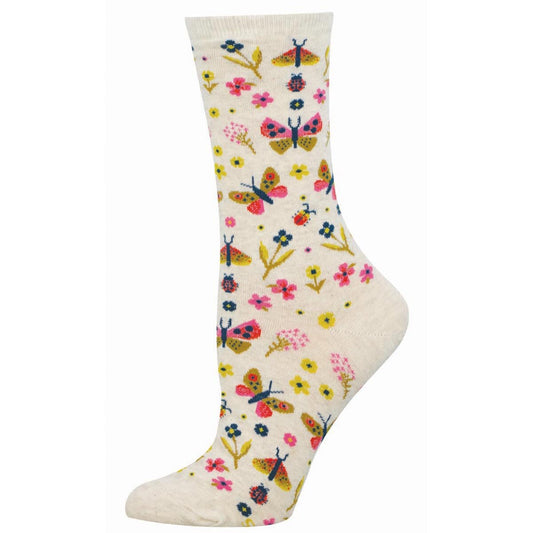 BUTTERFLY FLORAL WOMEN'S COTTON CREW SOCKS