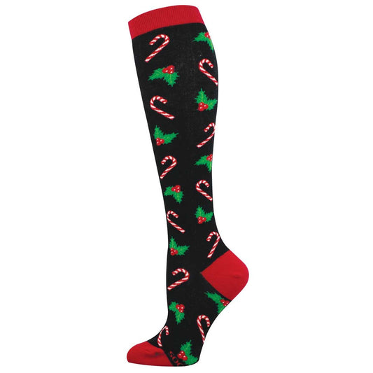 CANDY CANES AND HOLLY COTTON KNEE HIGH SOCKS