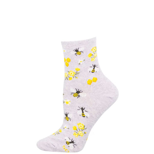 HONEY BEE FLORAL WOMEN'S COTTON MINI CREW SOCKS