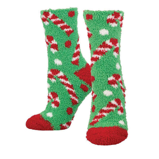 CANDY CANES WOMEN'S SOFT FUZZY CREW SOCKS