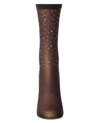 Women's All-Over Rhinestone Studded Sheer Crew Sock