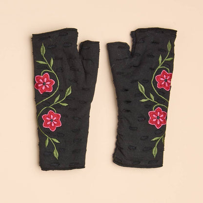 Primrose Ebony Fingerless Gloves | Fleece Jersey Gloves
