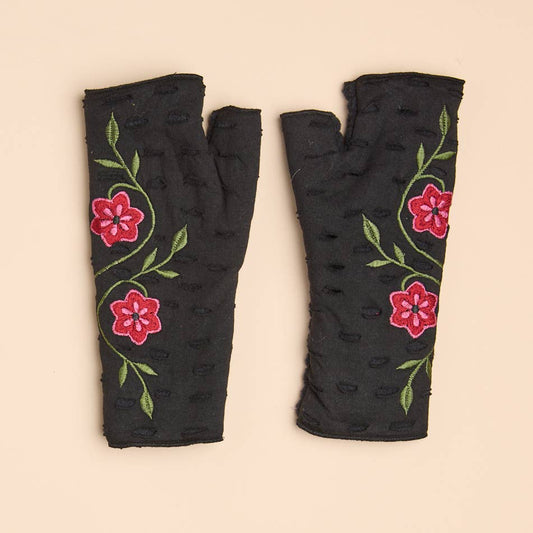 Primrose Ebony Fingerless Gloves | Fleece Jersey Gloves
