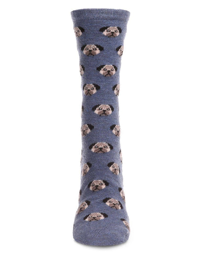 WOMEN'S FUN DOG  FACE CASHMERE BLEND CREW SOCKS