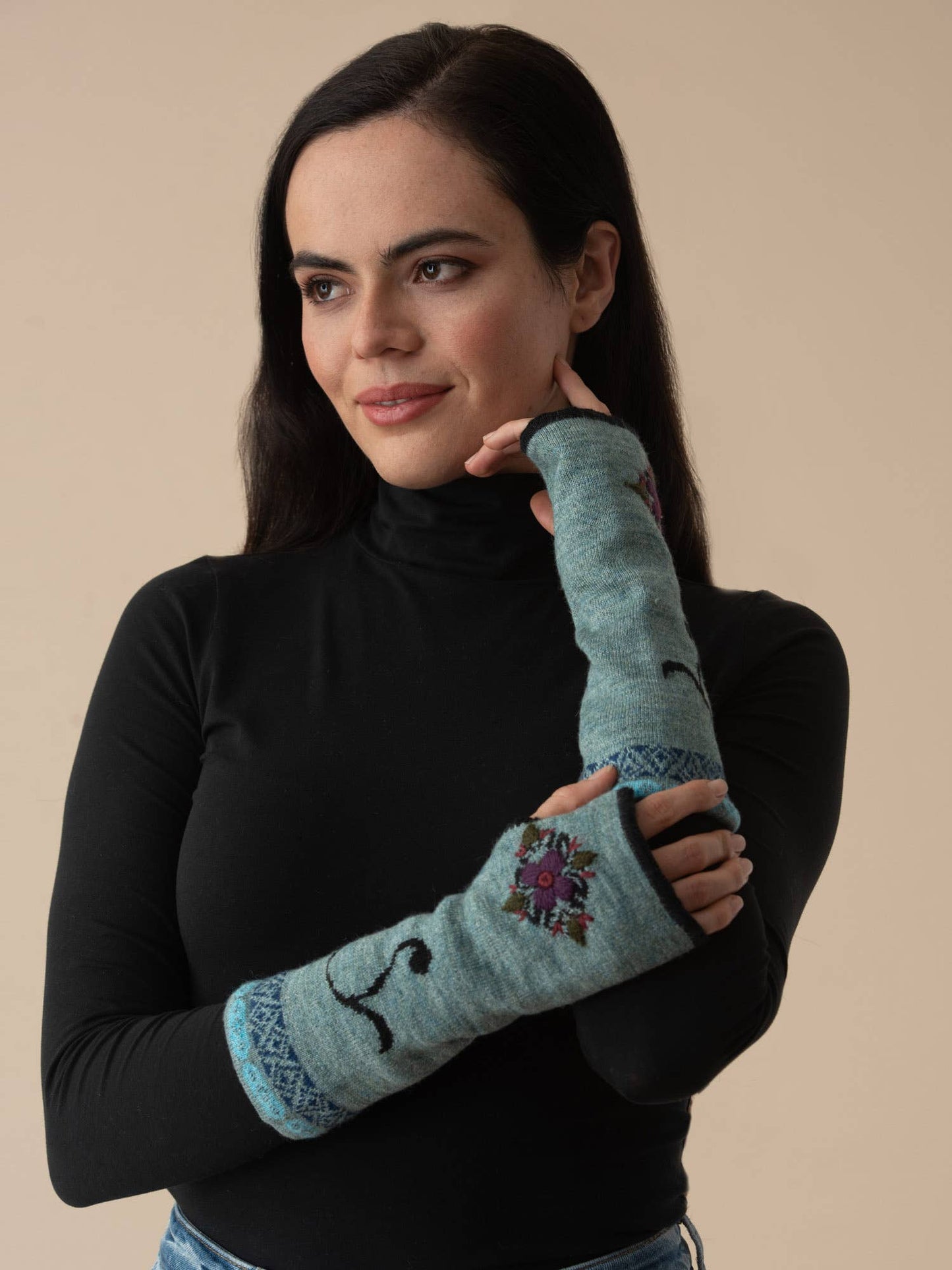 Eva Alpaca Wrist Warmers | Embroidery | Reversible | Fall