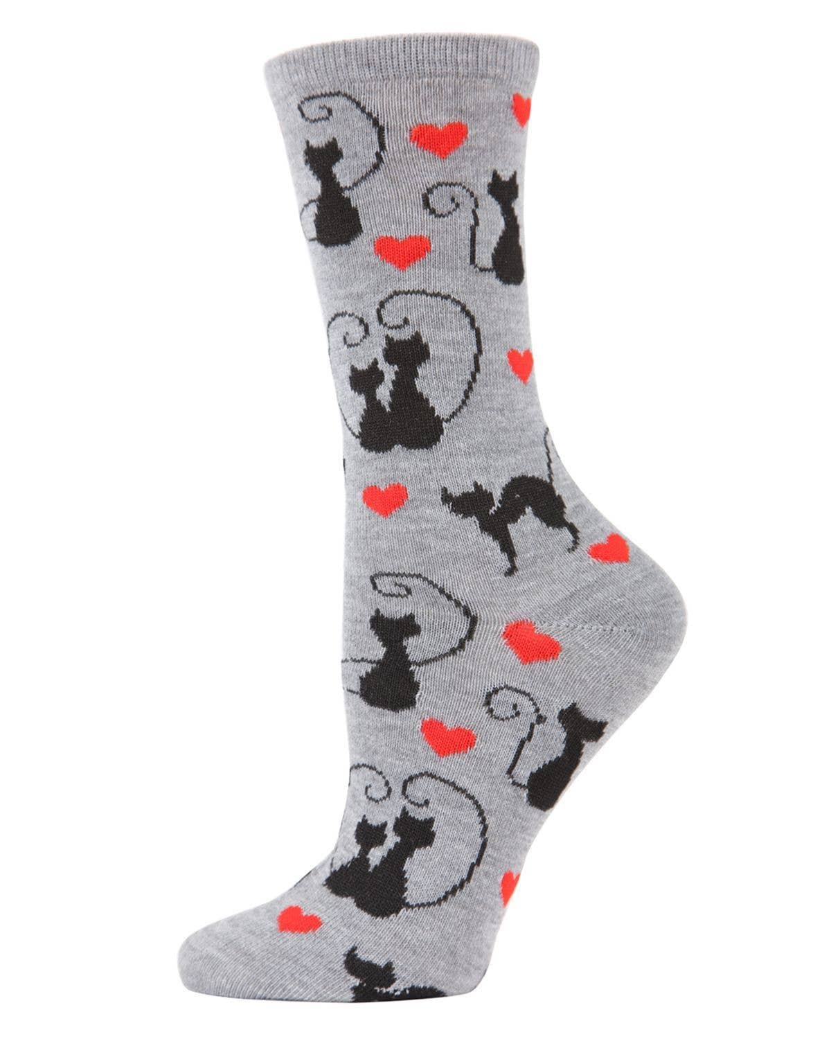 Curly Q Love Cats Bamboo Blend Crew Socks