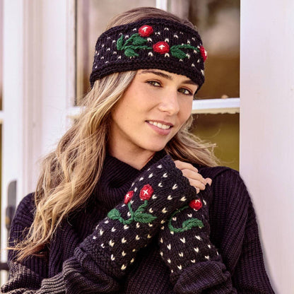 Cherries Noir Knit Handwarmers
