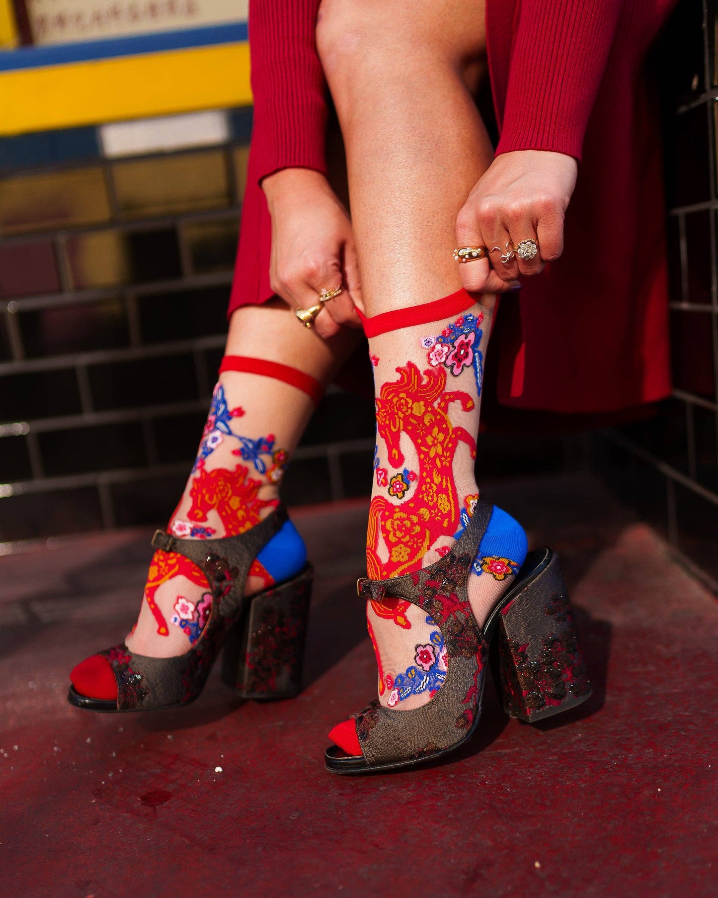 Year of the Horse Sheer Crew Socks