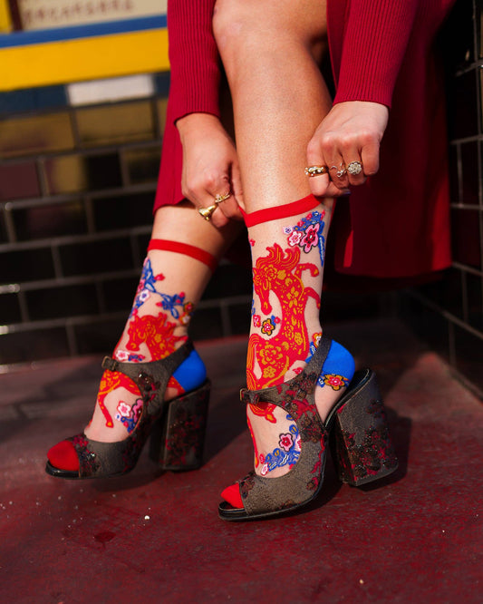 Year of the Horse Sheer Crew Socks