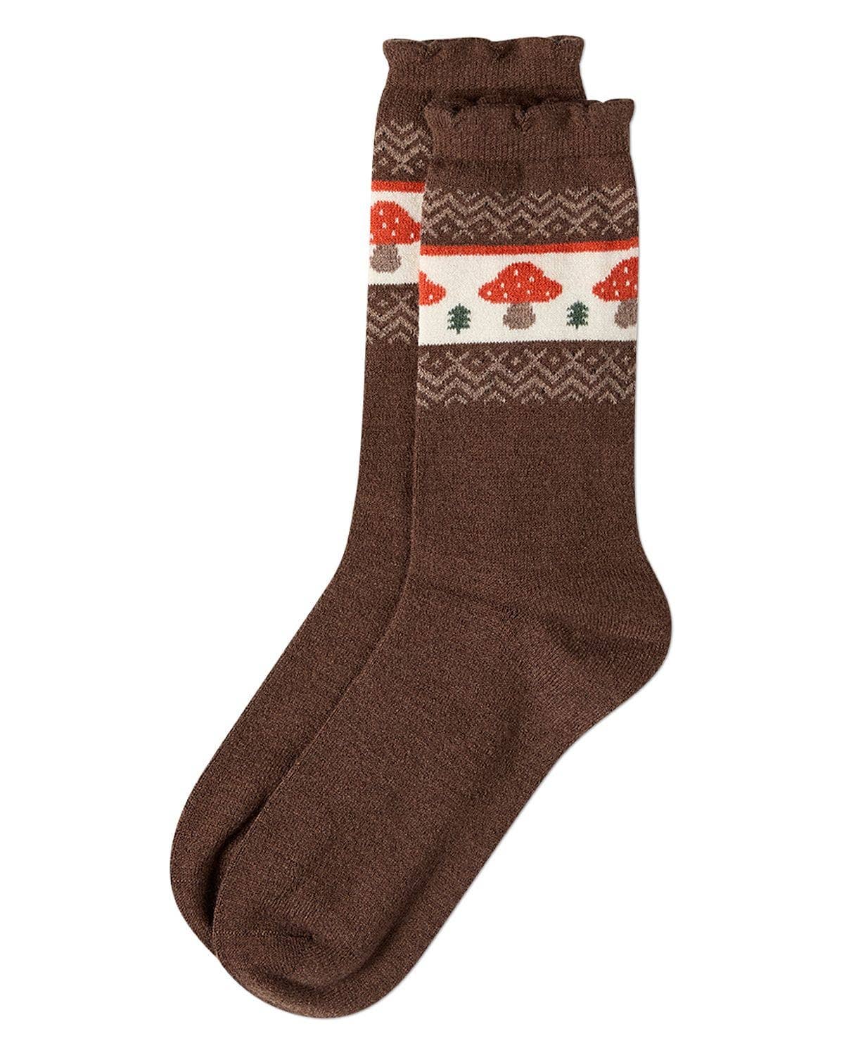 Women's Mushroom Fairisle Cashmere Crew Socks