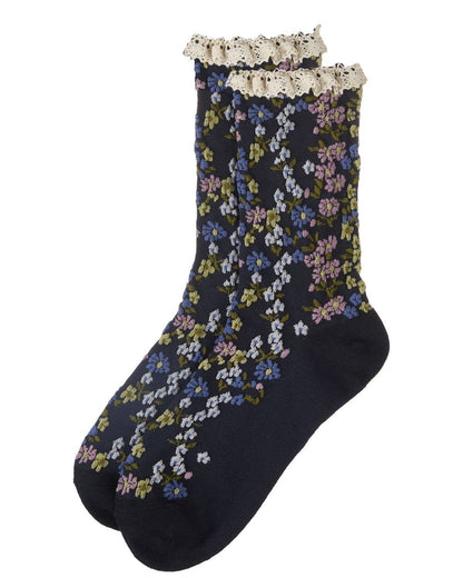 WOMEN'S LIBERTY FLORAL COTTON LACE CUFF CREW SOCKS