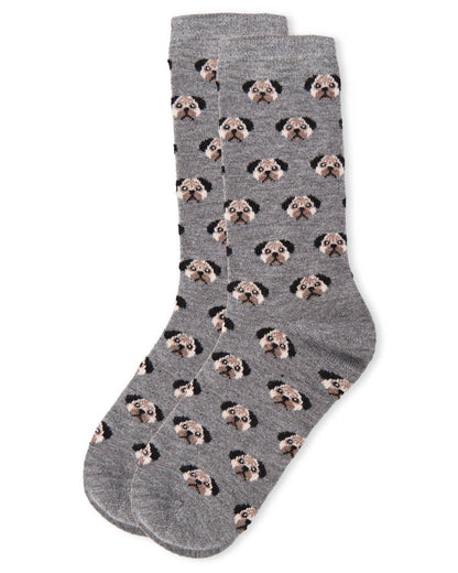 WOMEN'S FUN DOG  FACE CASHMERE BLEND CREW SOCKS