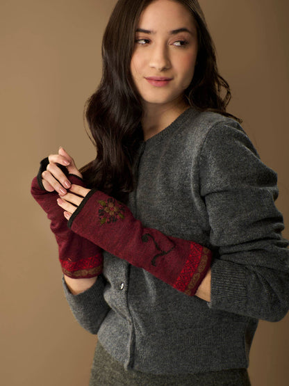 Eva Alpaca Wrist Warmers | Embroidery | Reversible | Fall