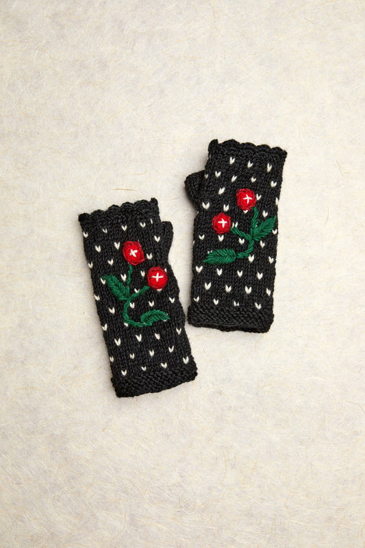Cherries Noir Knit Handwarmers
