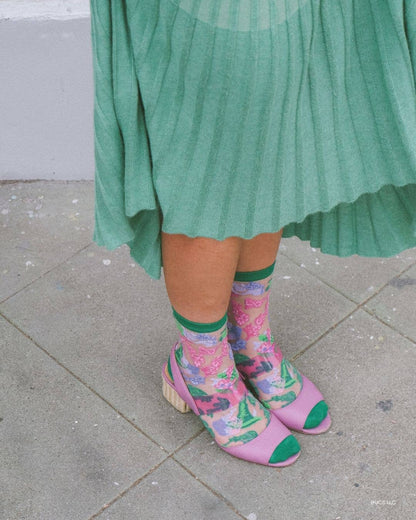 Wicked For Good Floral Sheer Crew Socks