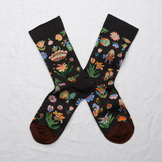 FAUX BLACK TAPESTRY CREW SOCKS