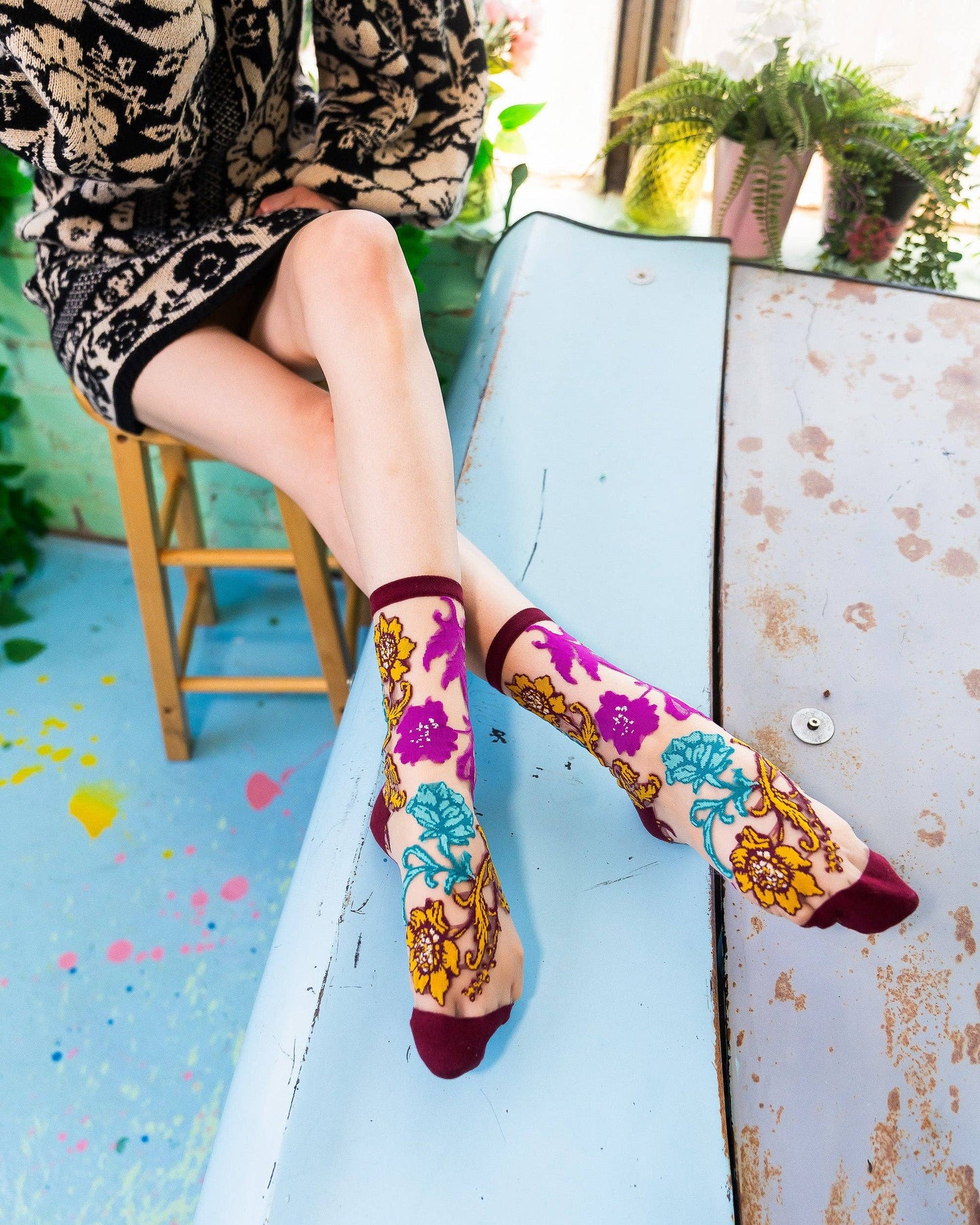 Gem Garden Sheer Crew Socks