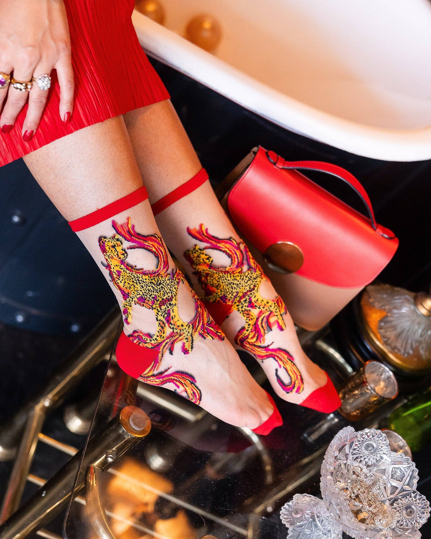 Flaming Cheetah Sheer Crew Socks