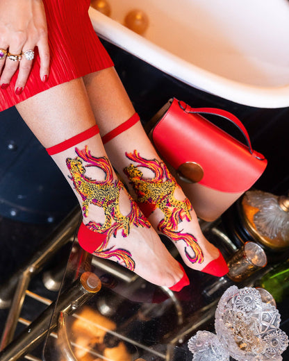 Flaming Cheetah Sheer Crew Socks