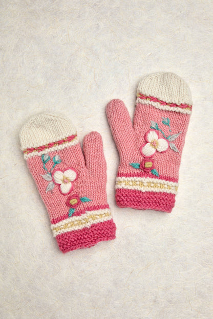 Color Block Blush Knit Mittens