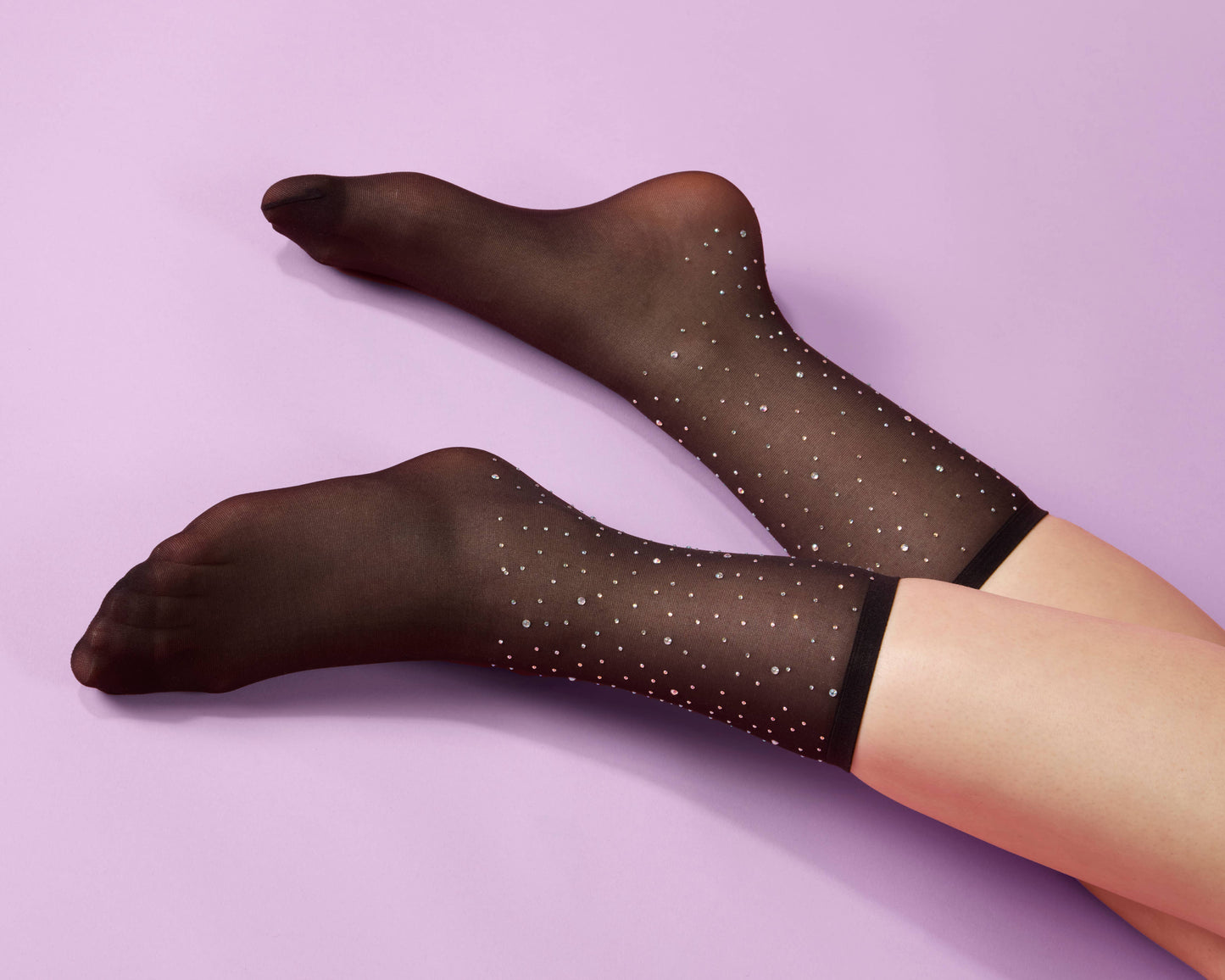 Women's All-Over Rhinestone Studded Sheer Crew Sock