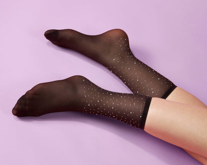 Women's All-Over Rhinestone Studded Sheer Crew Sock