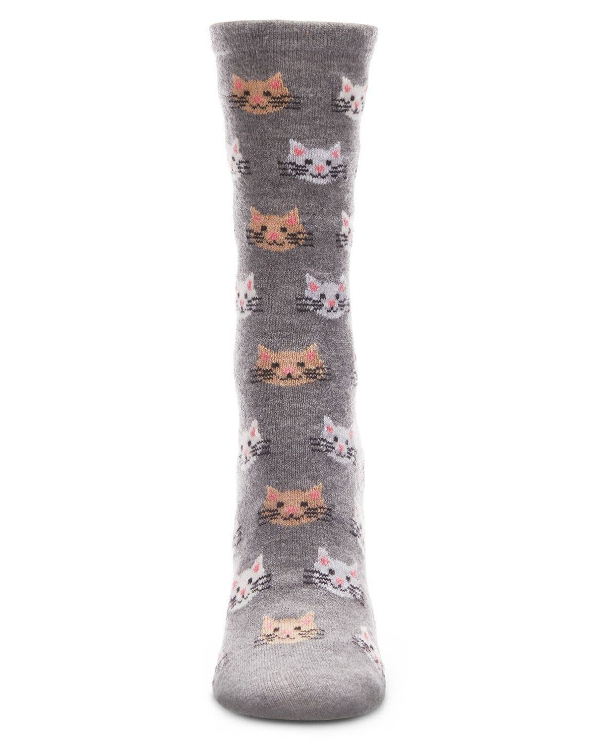 WOMEN'S CAT FACE CASHMERE BLEND CREW SOCKS