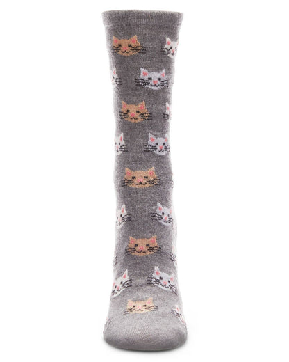 WOMEN'S CAT FACE CASHMERE BLEND CREW SOCKS