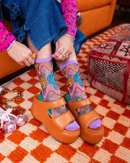 Desert Disco Black Sheer Crew Socks