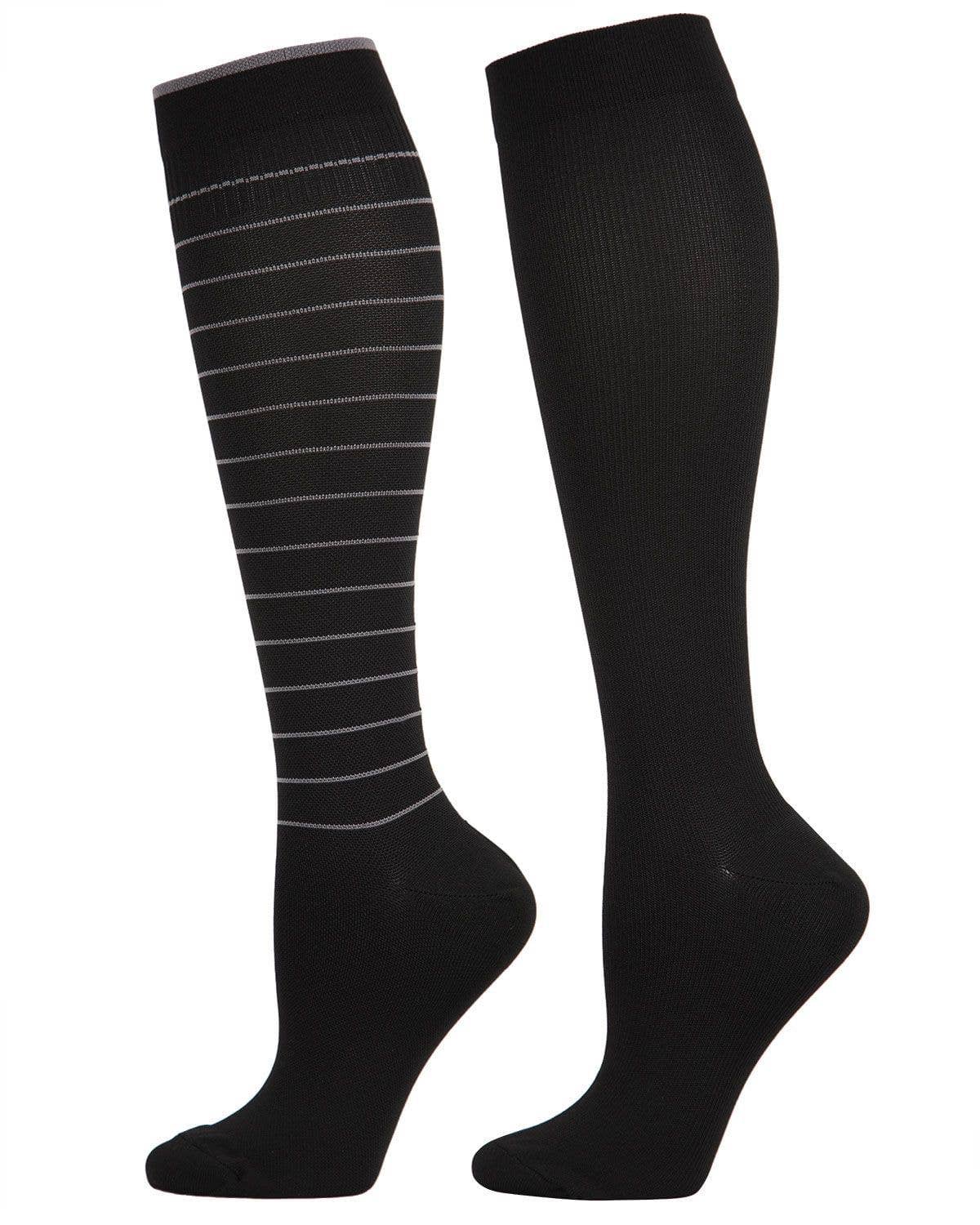 Women's 2 Pair Pack Multi Striped Graduated Compression Socks