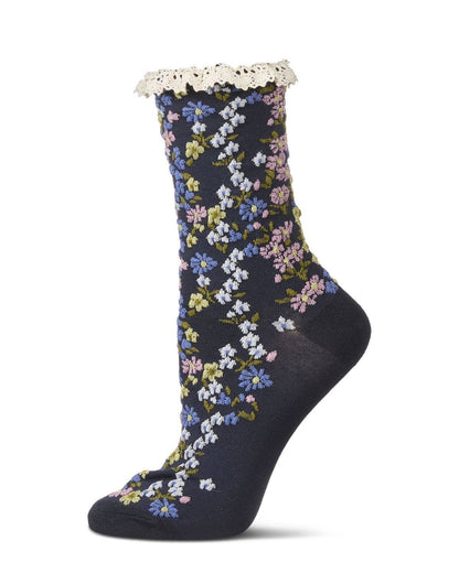 WOMEN'S LIBERTY FLORAL COTTON LACE CUFF CREW SOCKS