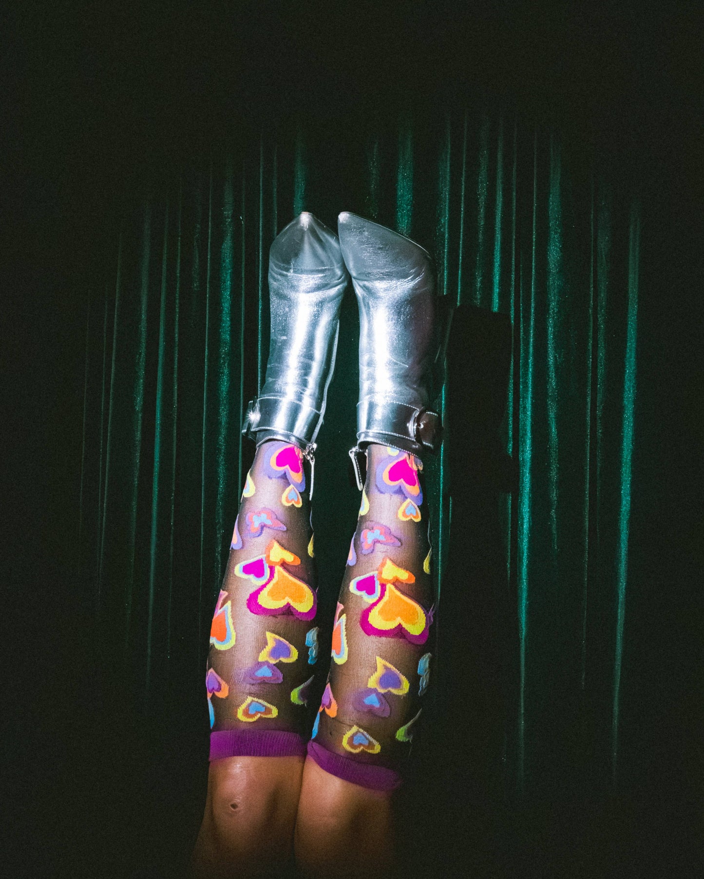 Y2K Hearts Black Sheer Knee High Socks