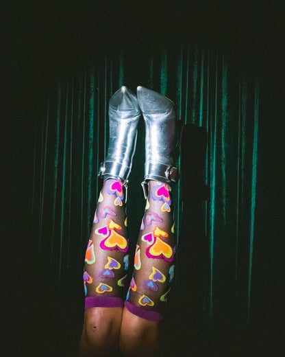 Y2K Hearts Black Sheer Knee High Socks