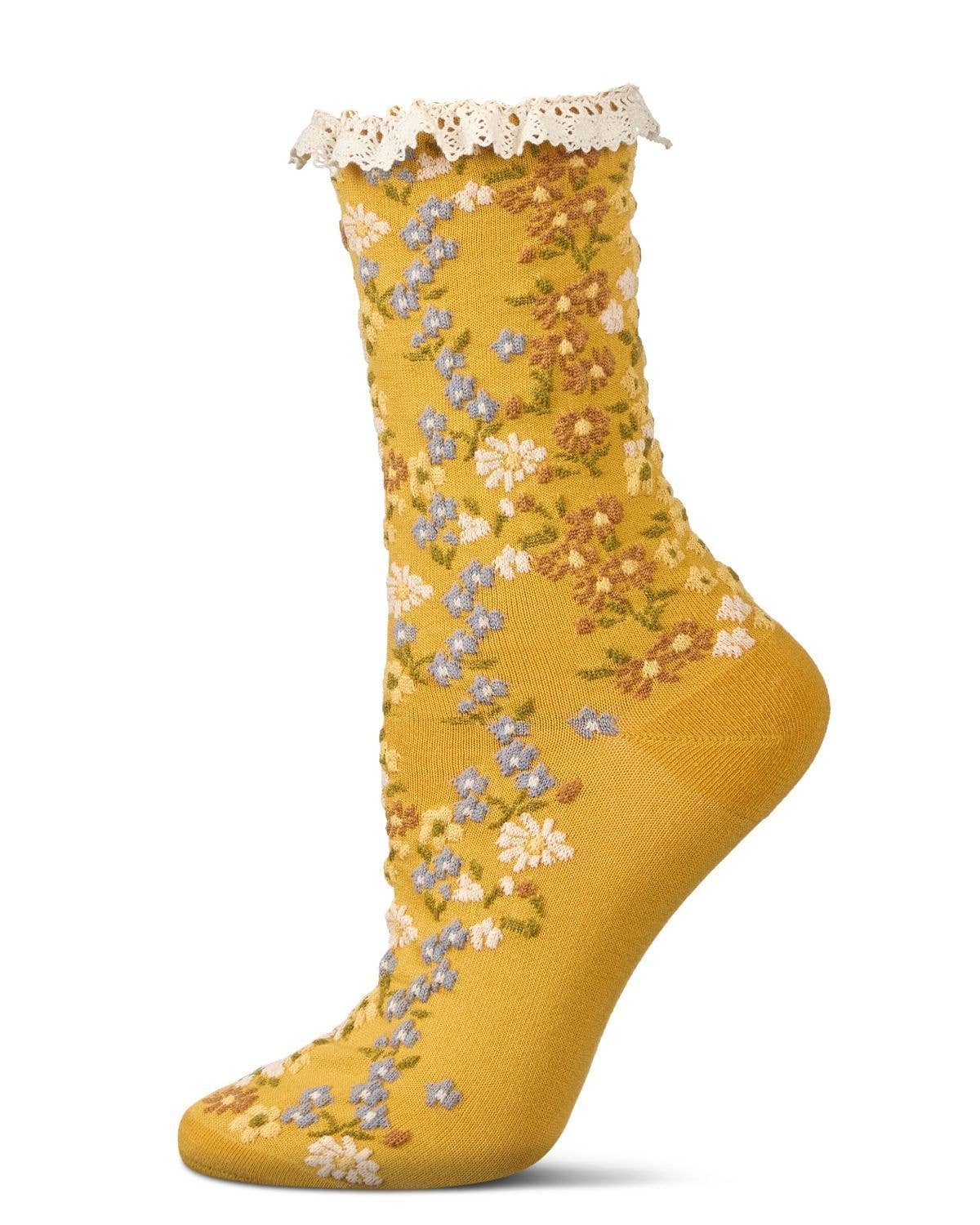 WOMEN'S LIBERTY FLORAL COTTON LACE CUFF CREW SOCKS