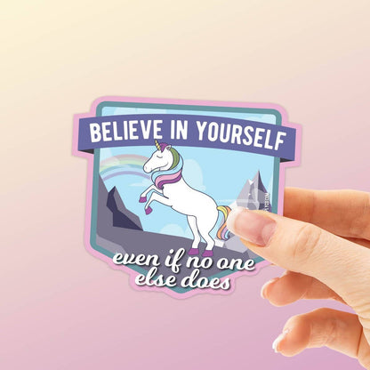 Believe in Yourself Cute Rainbow Unicorn Sticker