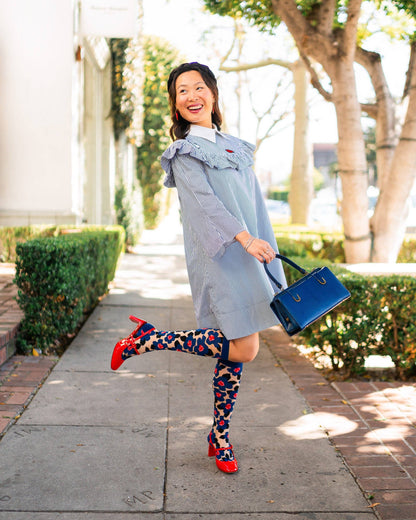 Bold Blue Sheer Knee High Socks