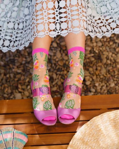 Tropical Pineapples Sheer Crew Sock