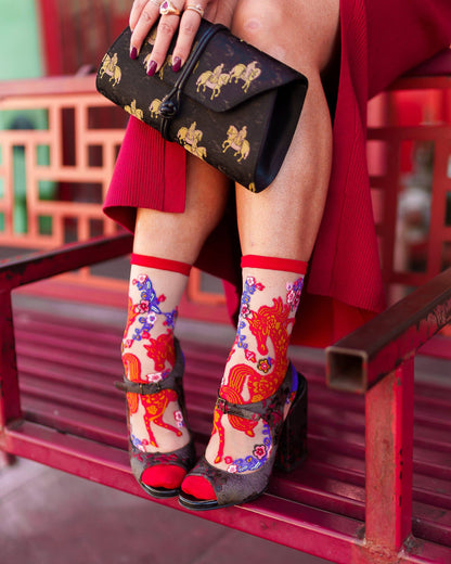 Year of the Horse Sheer Crew Socks