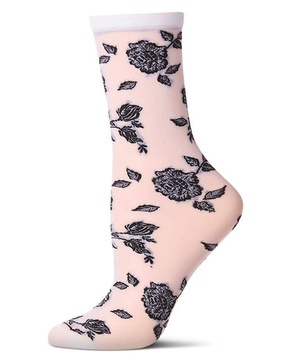 All Over Fancy Floral Sheer Crew Socks