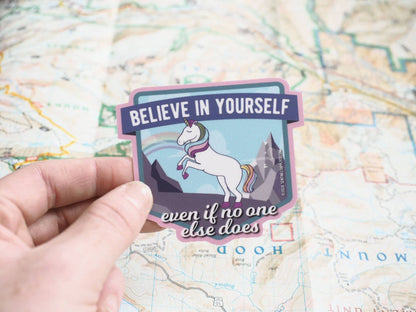 Believe in Yourself Cute Rainbow Unicorn Sticker