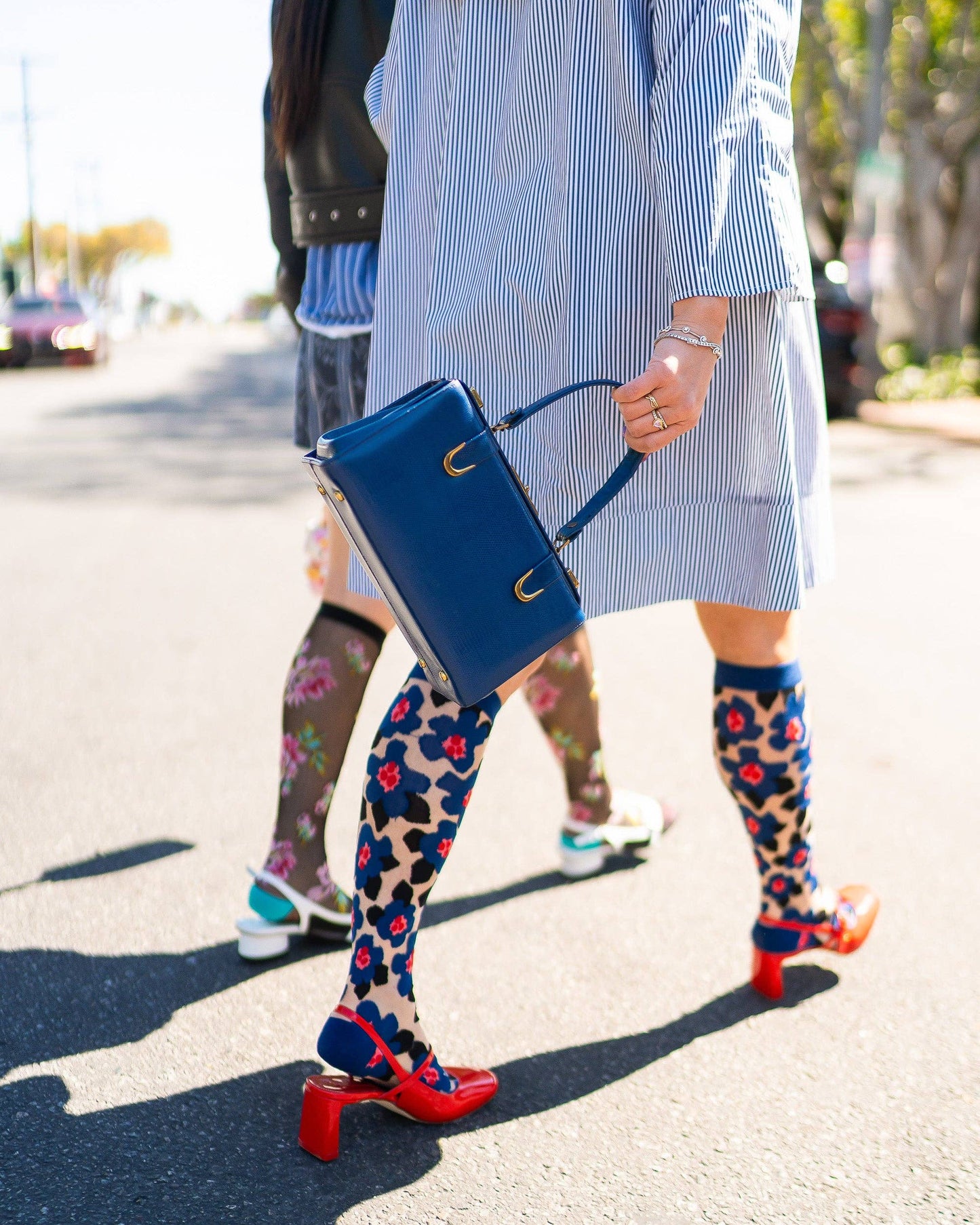 Bold Blue Sheer Knee High Socks