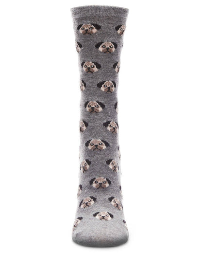 WOMEN'S FUN DOG  FACE CASHMERE BLEND CREW SOCKS